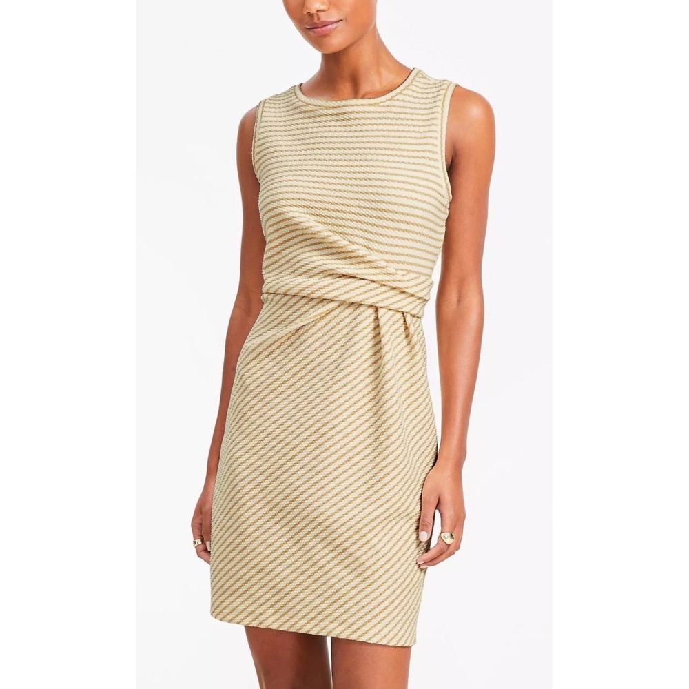 LOFT Petites Striped Twist Front Sleeveless Sheath Dress Tan White Size LP NEW